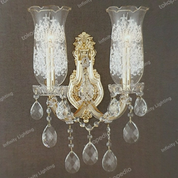 LAMPU DINDING KLASIK CRISTAL 2 LAMPU GOLD/SILVER