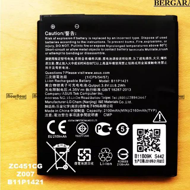 baterai Batre Asus Zenfone C / 4C /  Z007 / ZC451CG / B11P1421 /  Original