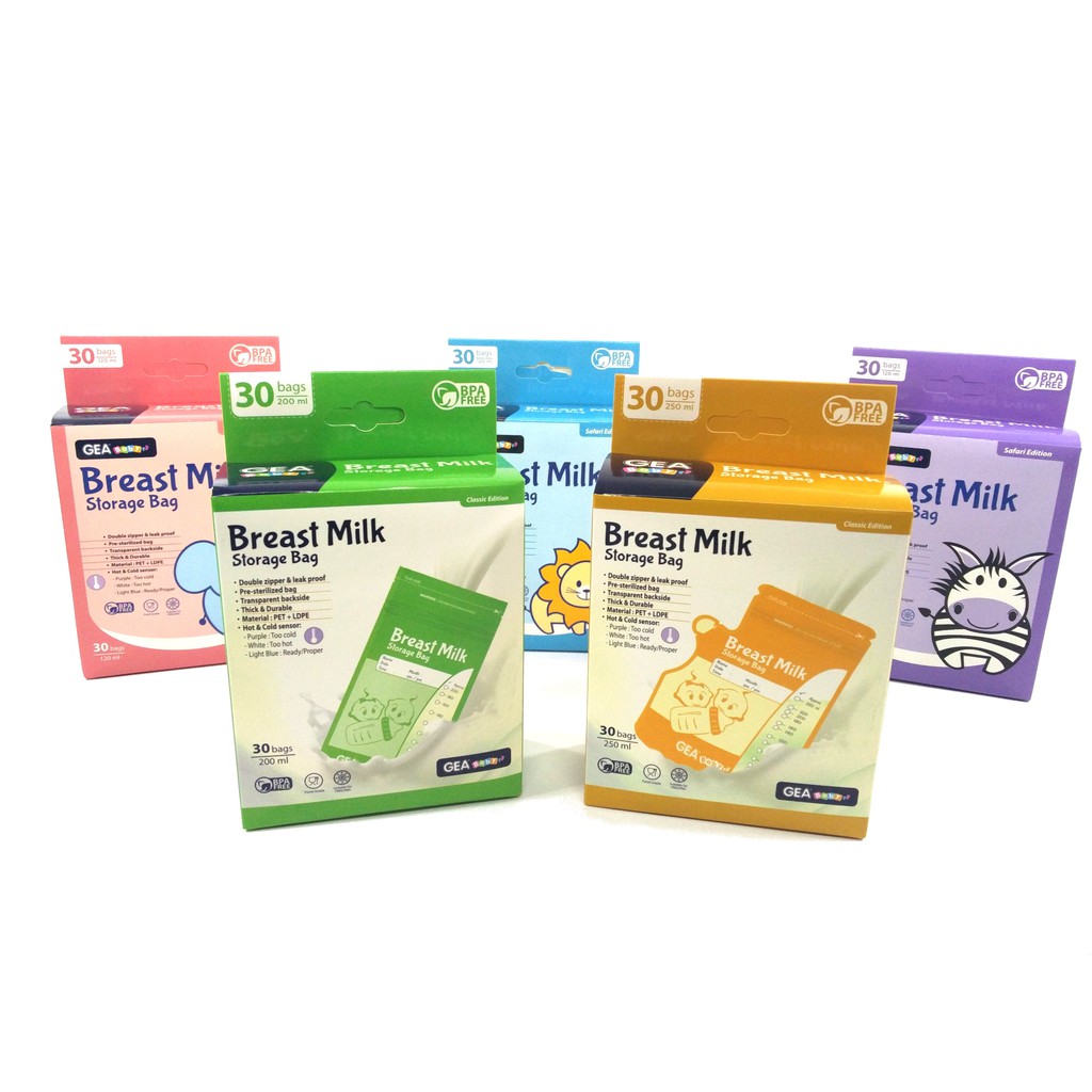 GEA Baby Kantong Asi 120ml 200ml 250ml | Kantong Susu Bubuk GEA 50g | Breast Milk Storage Bag 30pcs