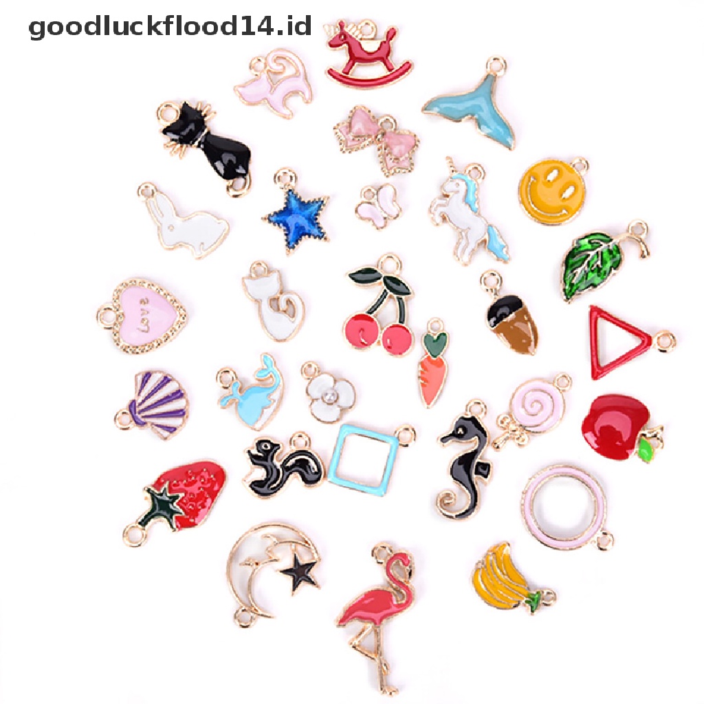 [OOID] 30PCS/Set Enamel Animal Moon Star Fruit Charms Pendant DIY Craft Jewelry Making ID