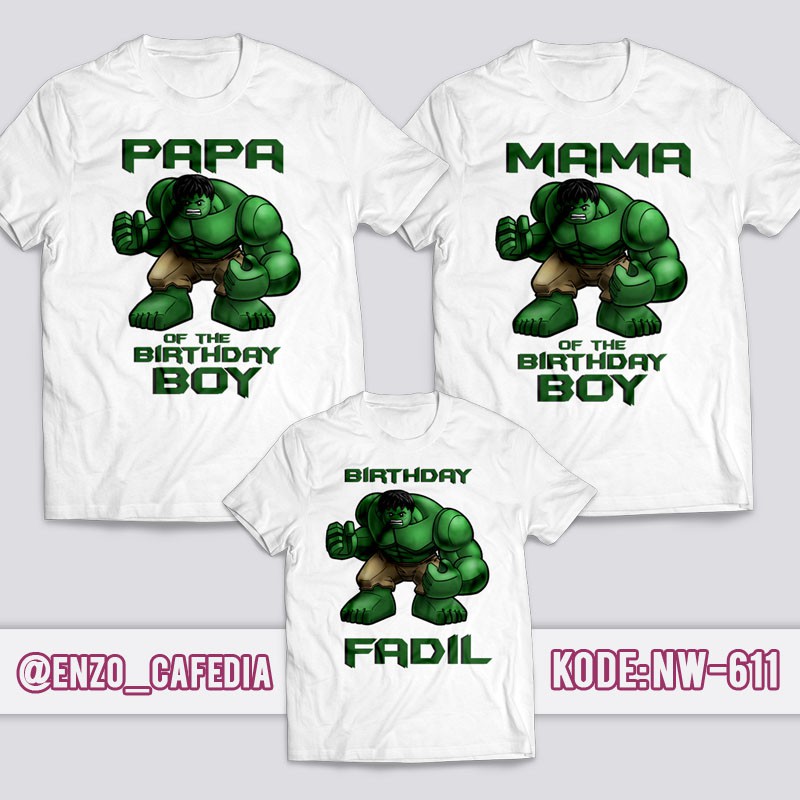 Baju Kaos Couple Keluarga | Kaos Couple Family | Desain Kaos Hulk NW 608 | Gratis Custom Tulisan