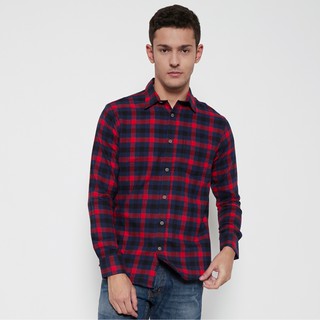 M231 Kemeja  Pria Flannel Panjang Merah 1478A Shopee 