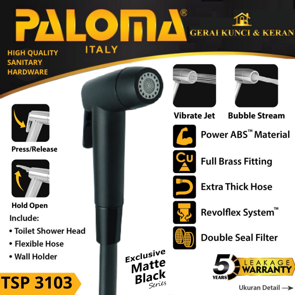 PALOMA NEW TSP 3103 Toilet Shower HITAM Jet Washer Bidet Cebok Kloset Closet WC Black 2 MODE SHOWER JET AND BUBLE STREAM