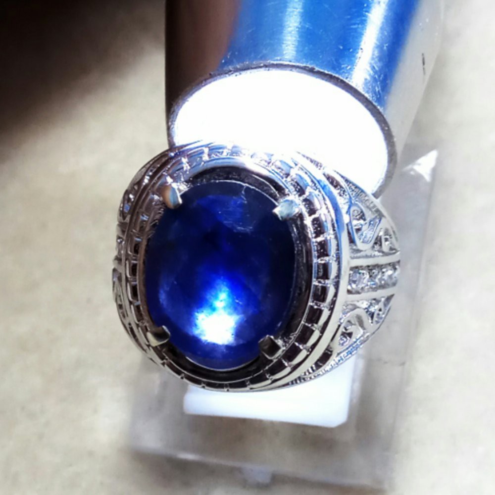 CINCIN BATU AKIK PERMATA NATURAL BLUE SHAPPIRE CUTTING RING ALPAKA SUPER GLAMOUR TERMURAH