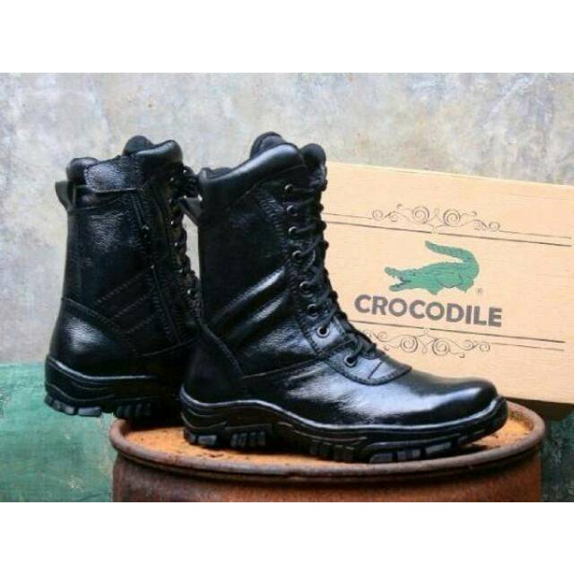 SepatuBoots Pria PDL Crocodile Boots Safety kulit Black Resleting