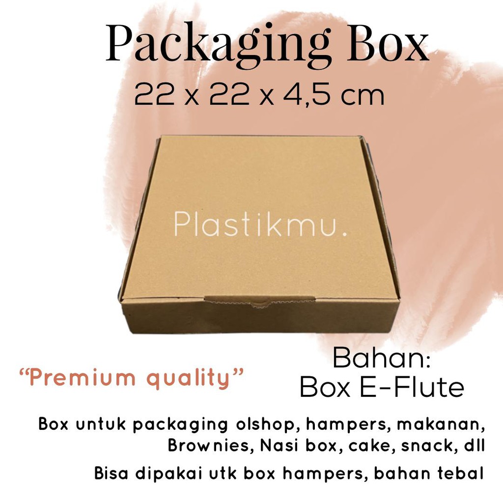 

BOX KARDUS E-FLUTE COKLAT 22x22x4,5 cm UNTUK PACKAGING OLSHOP SOUVENIR BAJU KADO HAMPERS KARDUS