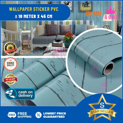 Wallpaper Sticker 5257-1 Kayu Biru Garis Hitam / Wallpaper Sticker Termurah / 9mx45cm 5257-1