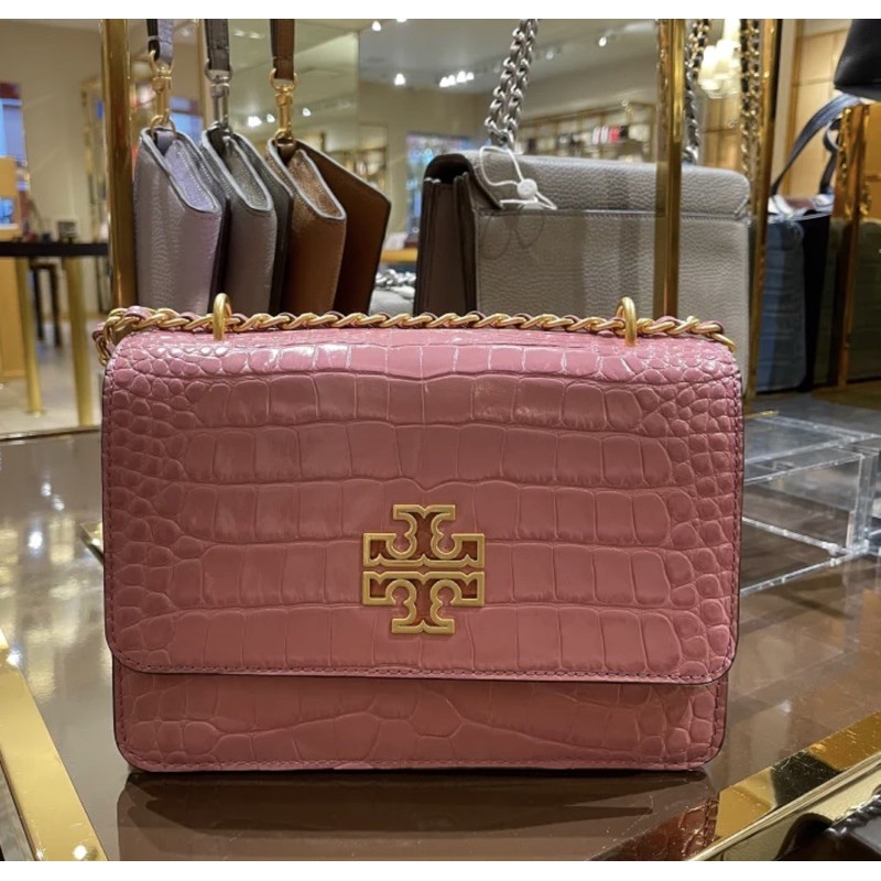 TB tory burch britten adjustable shoulder bag cactus flower croc embossed