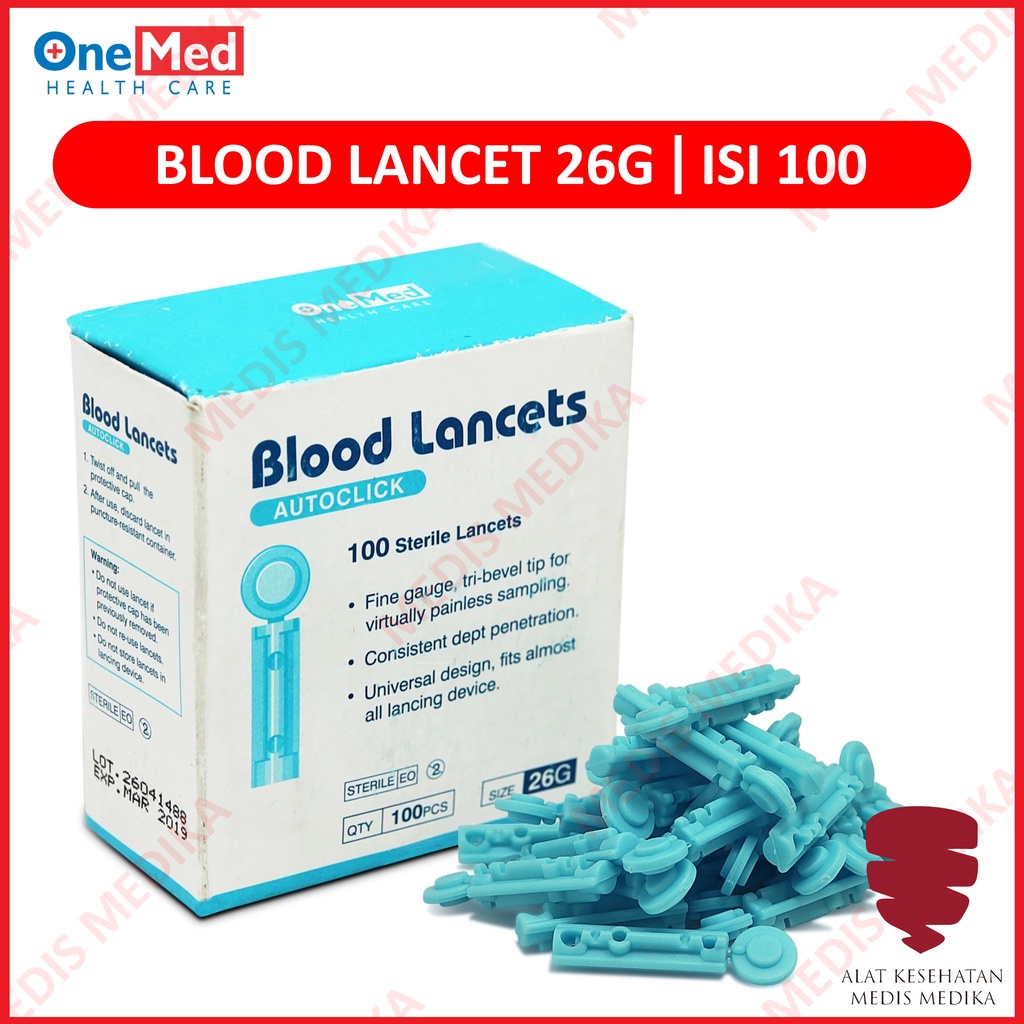 Blood Lancet Autoclick 26G Onemed Jarum Alat Ambil Darah Bekam 26 G Isi 100