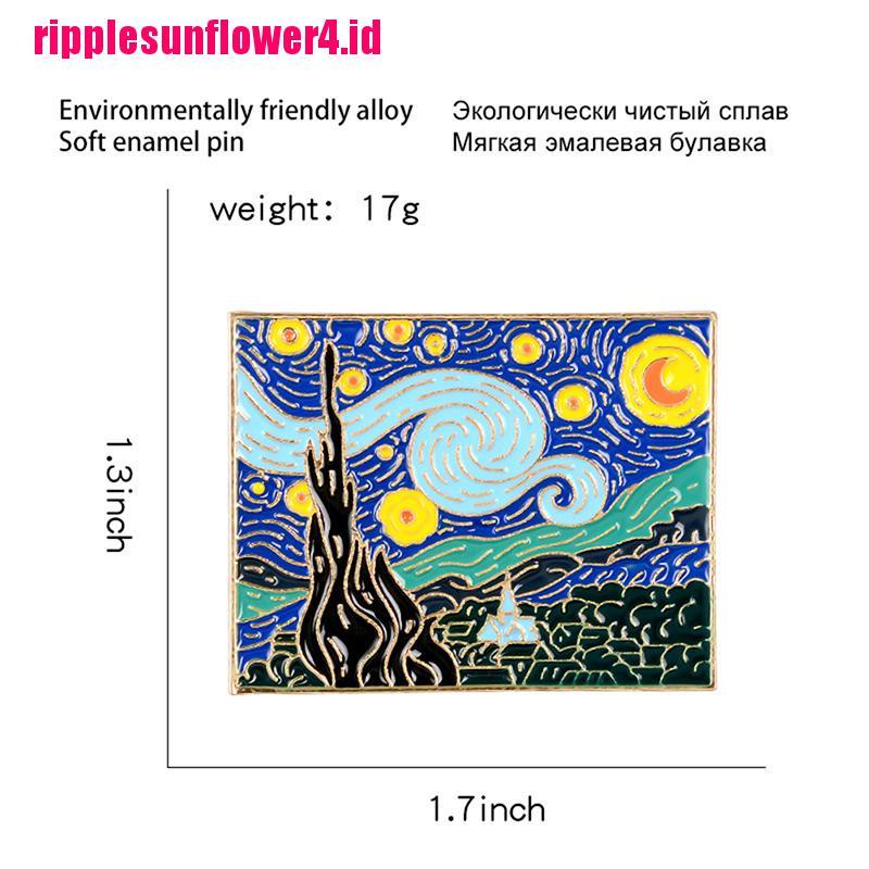 Bros Pin Desain Lukisan Starry Sky Van Gogh Masterpiece Romantis