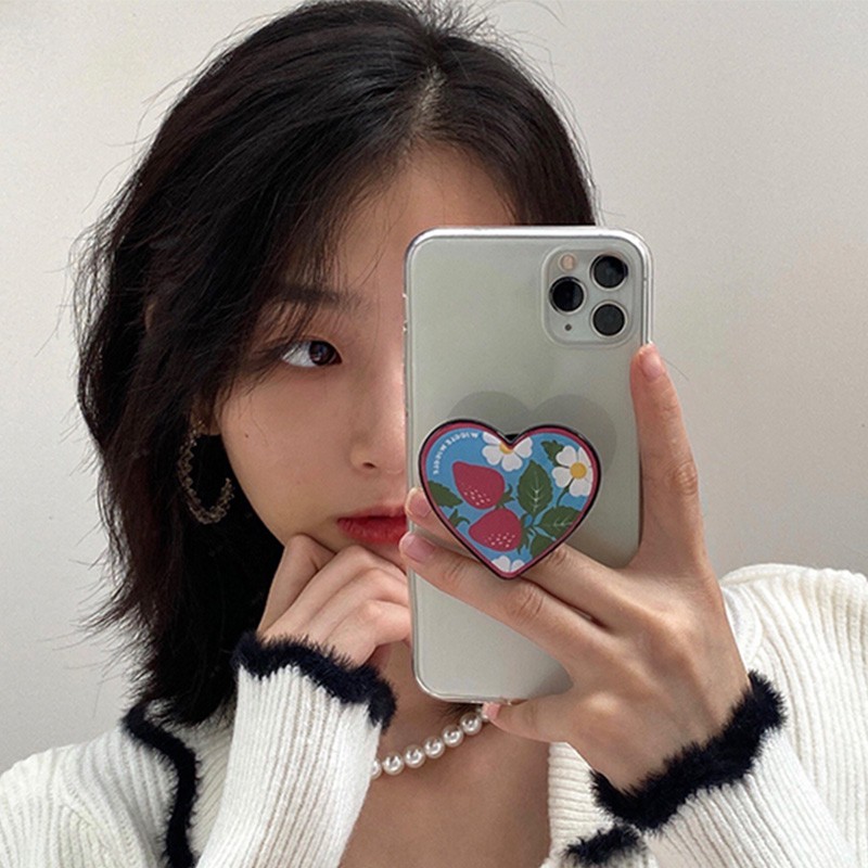 Popsocket Hp Bentuk Strawberry / Hati Warna-Warni