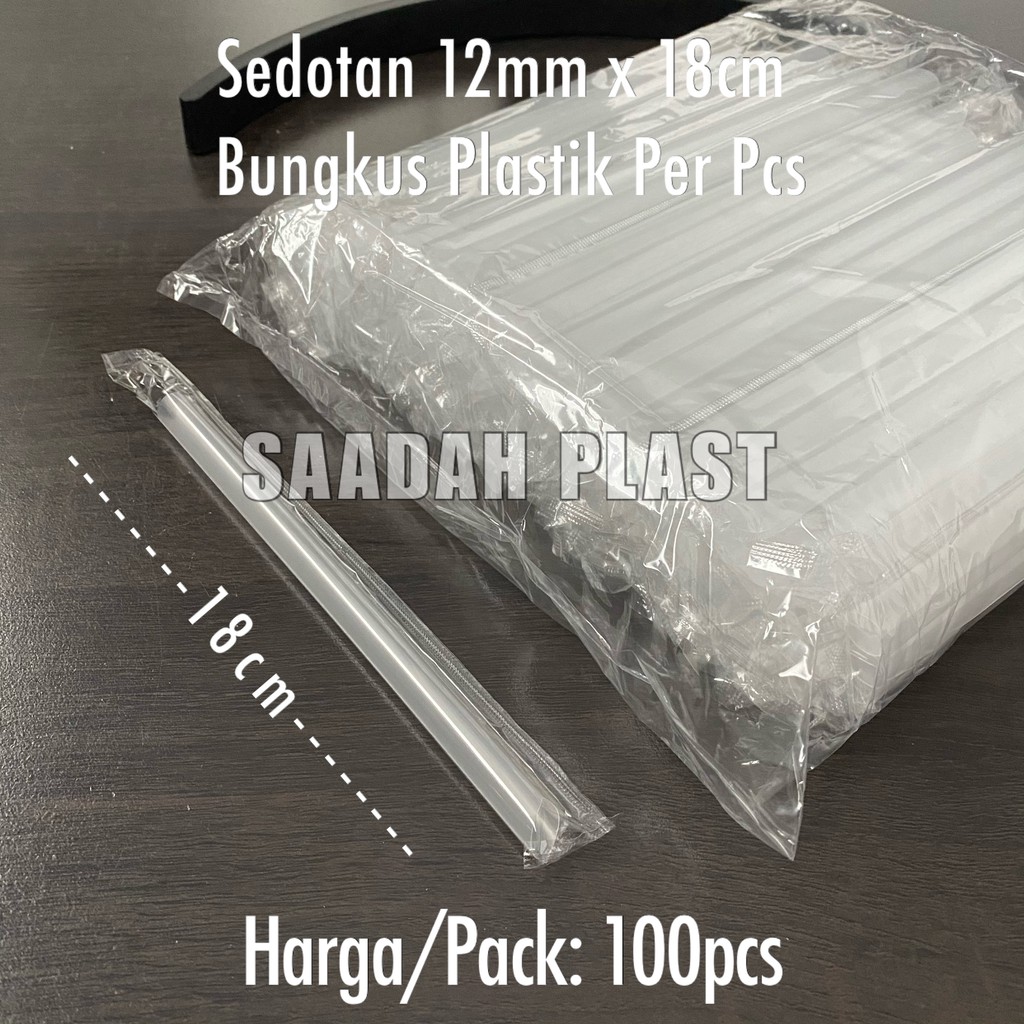 (ISI 100) Sedotan Bubble 12mm x 18cm Hitam / Steril Runcing Bungkus Plastik Per Pcs