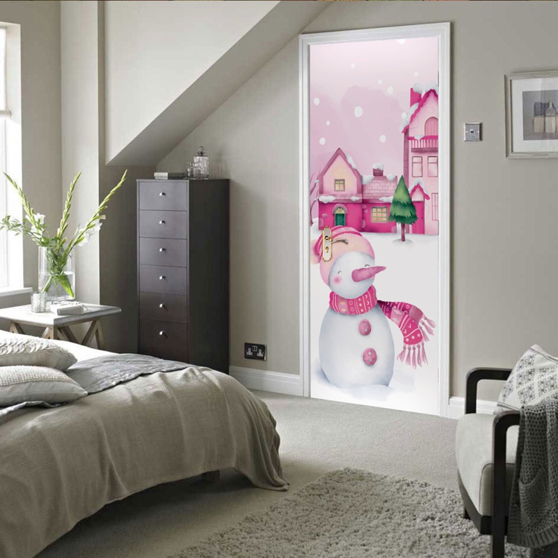 Zzz 2pcs / set Stiker Dinding / Pintu / Kulkas Anti Air Motif Snowman Natal