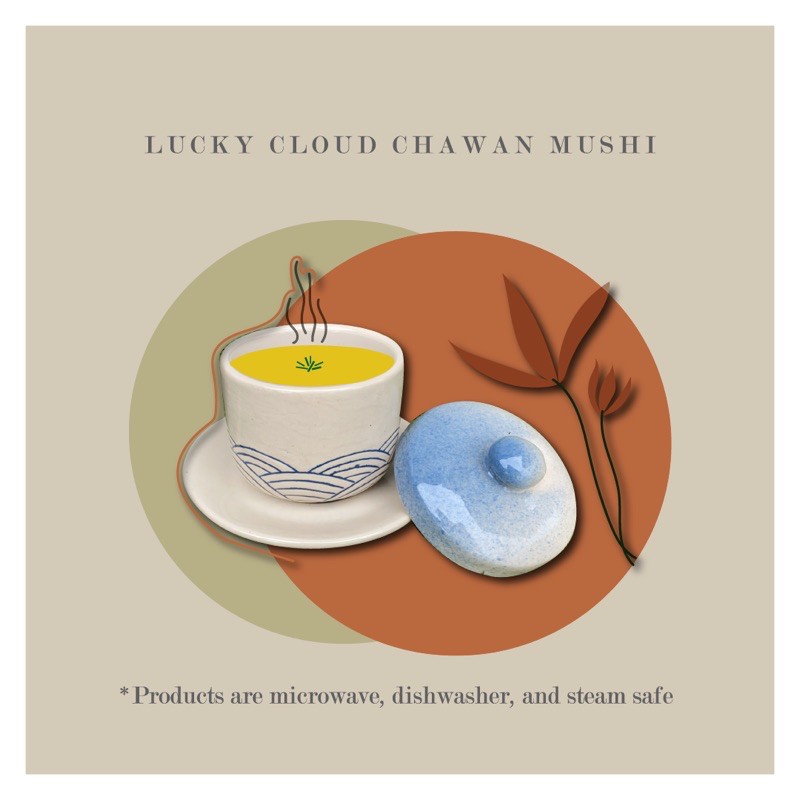 LUCKY CLOUD CHAWAN MUSHI WITH SAUCER/ CHAWAN MUSHI /LUCKY BLUE EDITION/ FORE TABLEWARE