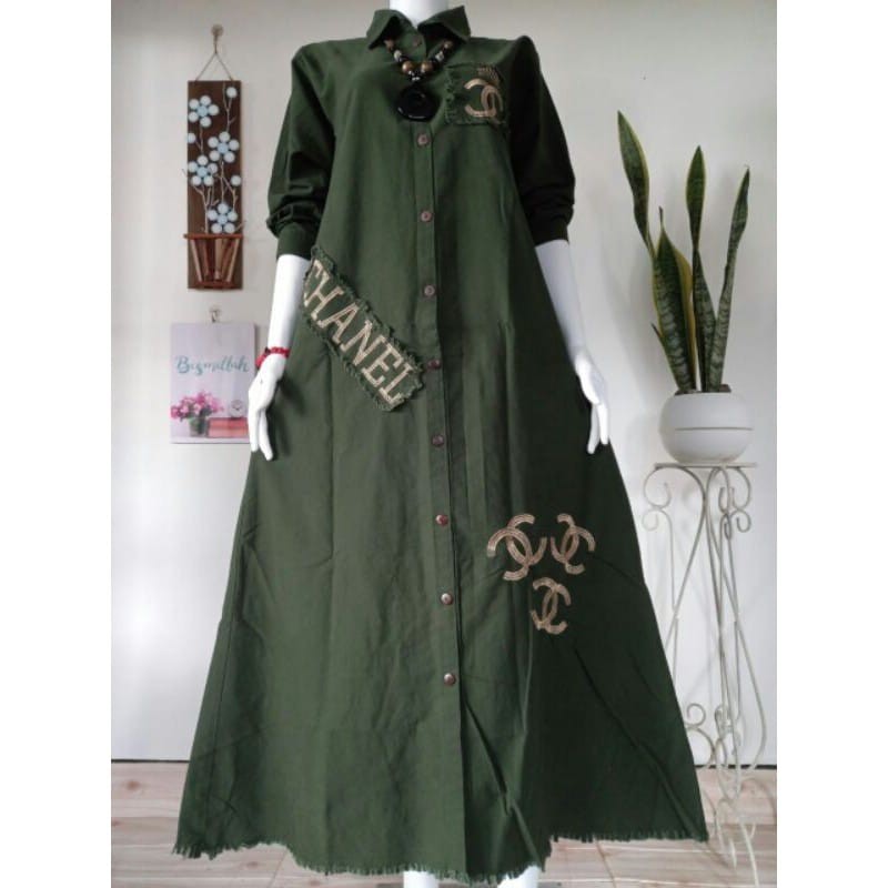 Promo Harga/ Gamis Katun Baby Canvas / Dress / Baju Muslim / Gamis Bordir /  Pakaian Wanita Model Te