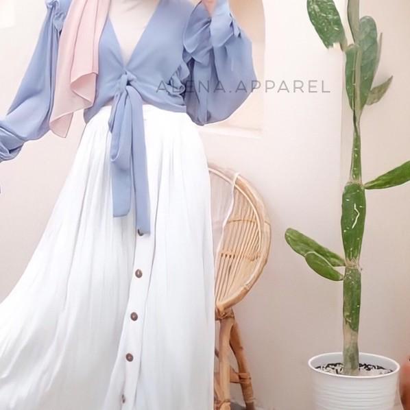 ♬ Kenza Ruffle Outer Premium By Alena / Blouse Chiffon Wanita Outfit Lebaran Idul Adha ➧