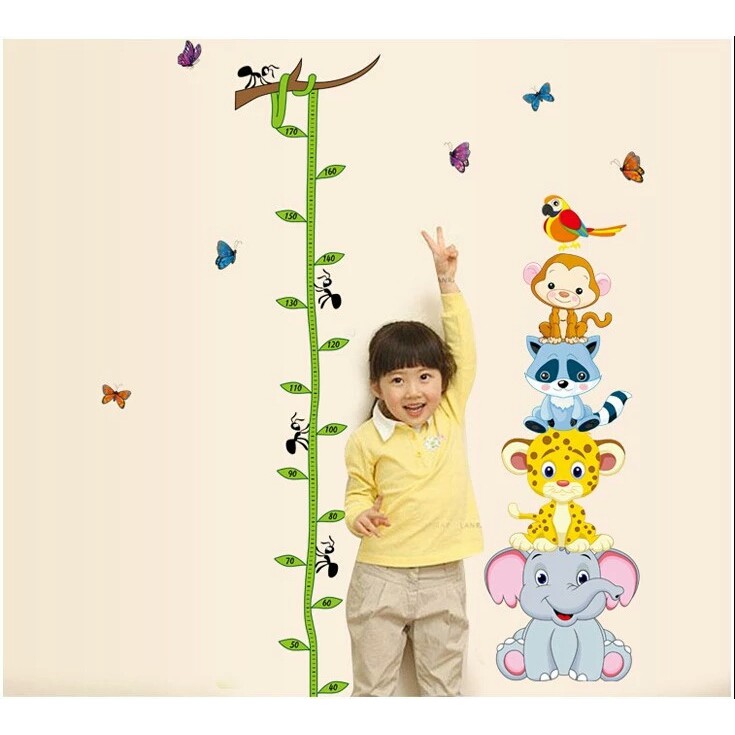 RELIZA Wall Sticker / Stiker Dinding Tinggi Badan Anak Hewan Gajah Singa Grow Up Animal AY9021