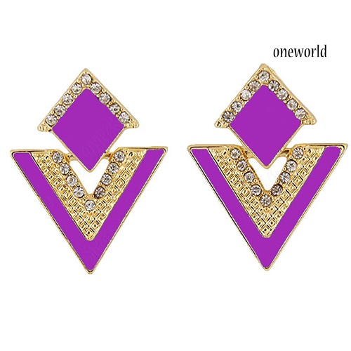 OW@ Punk Fashion Rhinestone Triangle Oil Drop Ear Stud Earrings Geometric Jewelry