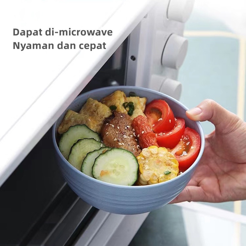 BRGUNIK Mangkok Wheat Straw Bowl dan Piring /Mangkuk Plastik Microwave Warna Warni /Gandum kokoh / BPA Free R654