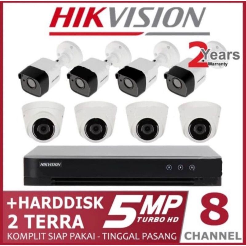 PAKET CCTV HIKVISION 5MP TURBO-HD 8 CHANNEL 8 KAMERA + HARDDISK 1TB/2TB