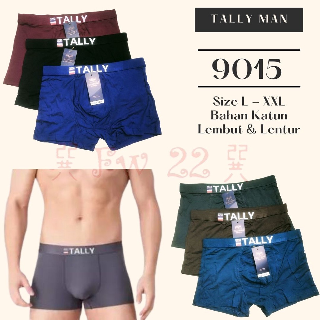 Tally 9015 Boxer Pria Dewasa Berbahan Katun Lembut dan Lentur dengan Ukuran L - XXL