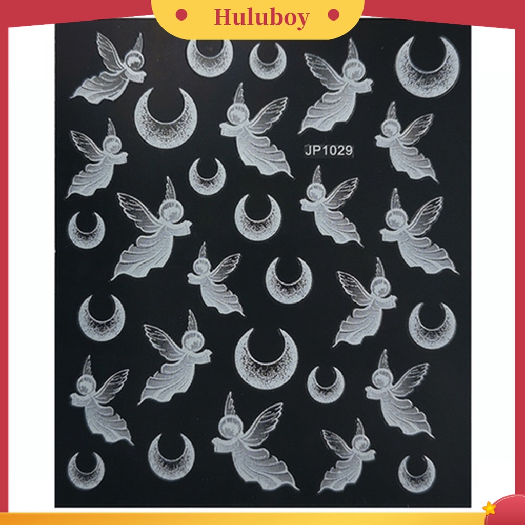 Huluboy Huluboy♡ Stiker Nail Art Bentuk Kupu-Kupu Bulan Warna Putih Tahan Lama Untuk Makeup