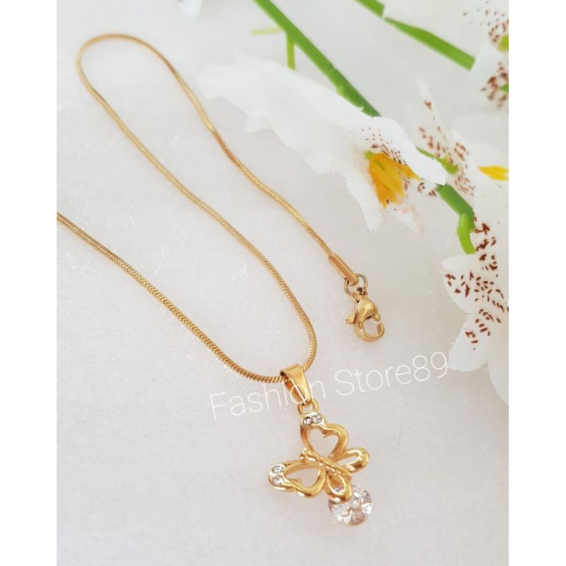 Ready Kalung Buterfly  Titanium Bestquality Emas Silver Antikarat selamanya bestseller kupu-kupu
