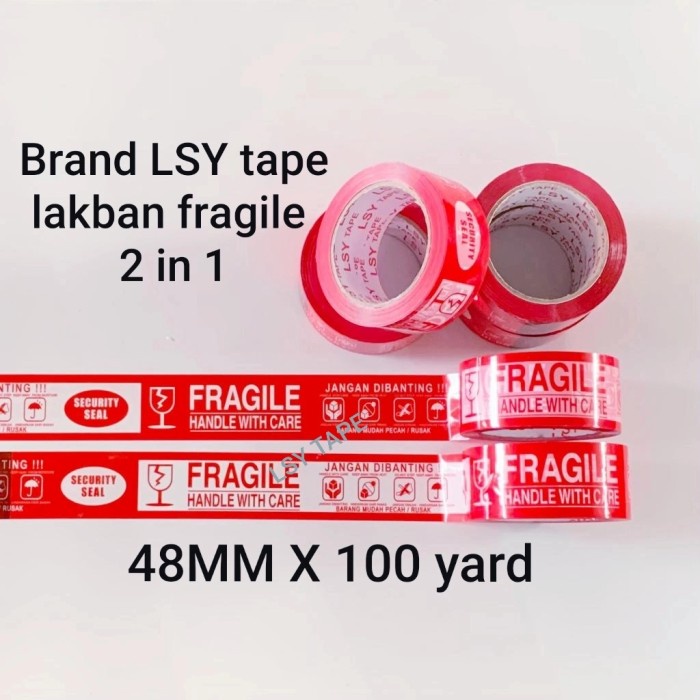 

perekat-pengikat- lakban fragile merah putih 2in1 100 yard - fragile 2 in 1, 48mm x 100yard