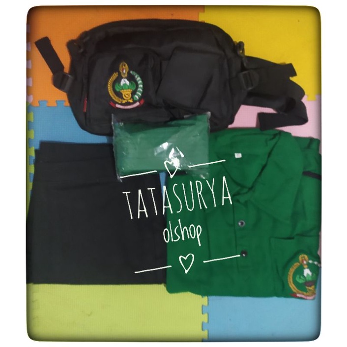 paket lengkap setelan jilbab tas pso olahraga hijau nusantara persit