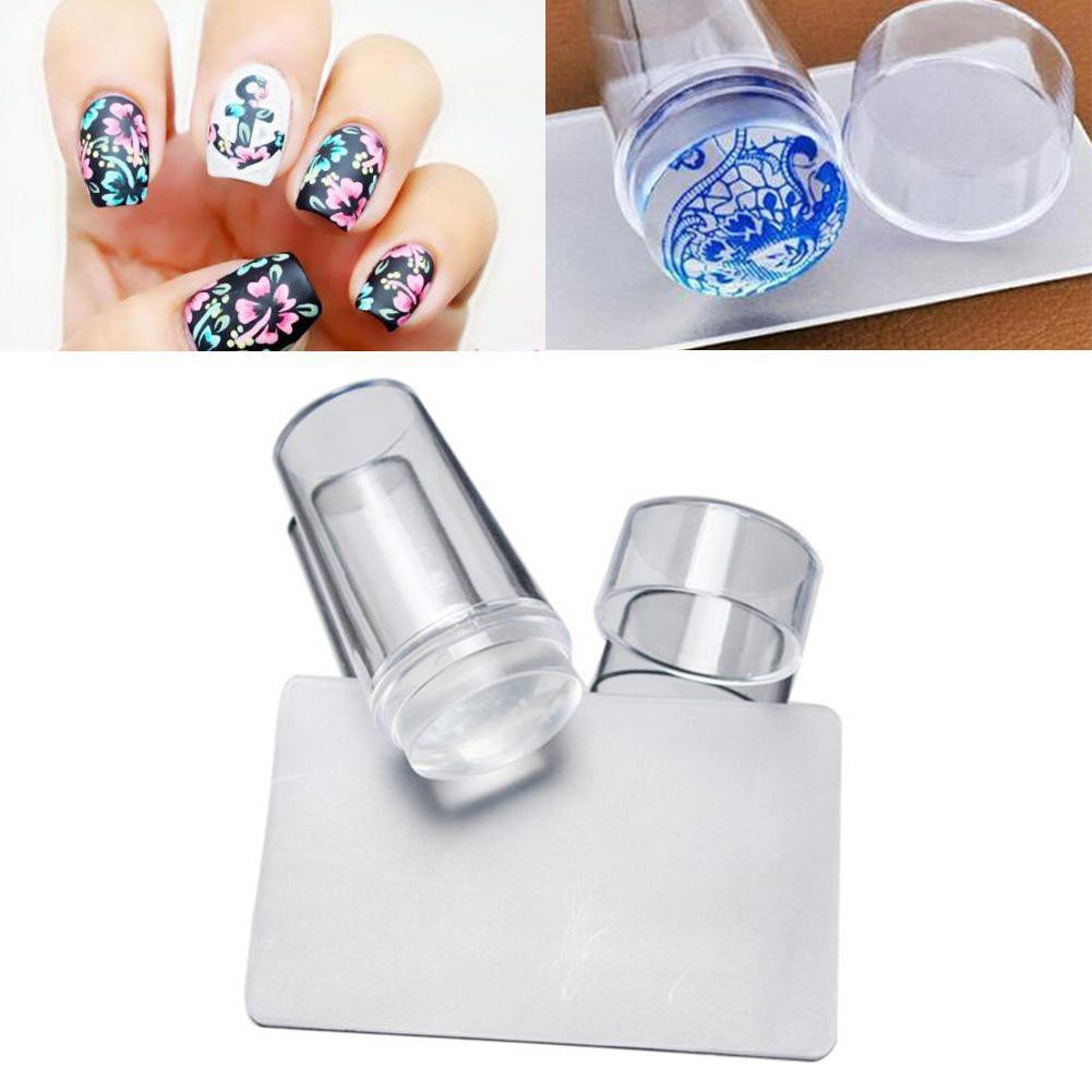 

(Gratis Ongkir) Clear Nail Art Stamping DIY Transfer Plate Manicure Tool Kit Stamper Scraper