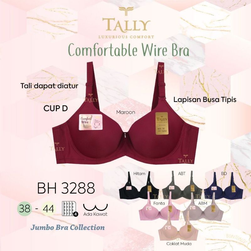 BH Jumbo | Bra Wanita Ukuran Jumbo Tally 3288 dengan Kawat dan Busa Tipis - Size 38 40 42 44 ARA98STORE