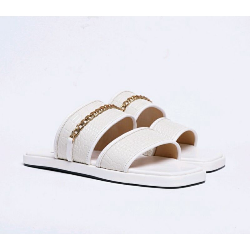 Sandal Oversize Wanita 41-42-43-44-45 Sendal Kulit Croco White premium Big Size JUMBO Cantik, 44