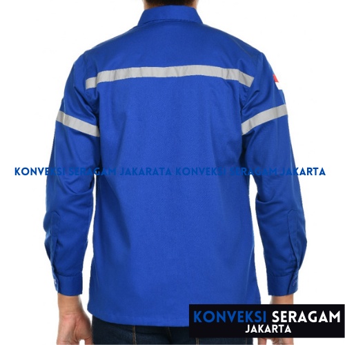 Baju Kemeja Safety K3 Lengan Panjang - Seragam Kerja Atasan Wearpack Werpack Werpak Proyek Tambang Warna Biru Benhur Pria Wanita - Konveksi Seragam Jakarta