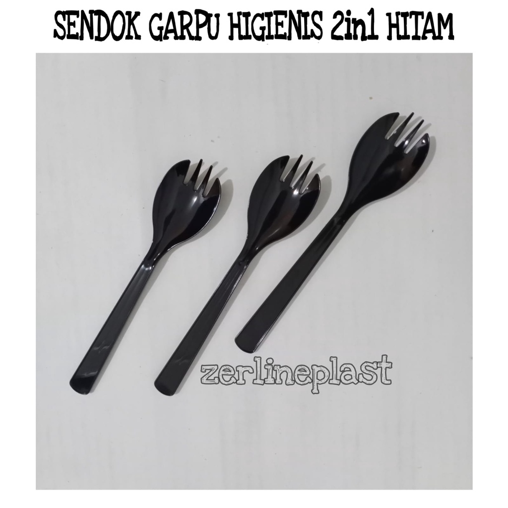 Sendok Garpu STYRER 2in1 Plastik - HITAM Food Grade @10pcs