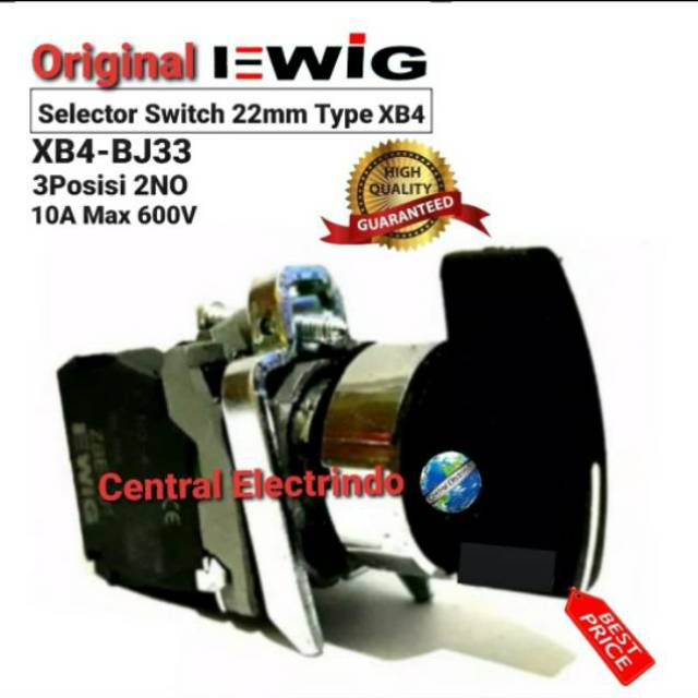 Selector Switch EWIG 22mm XB4-BJ33 Gagang Panjang 3Posisi 2NO 10A/600V.