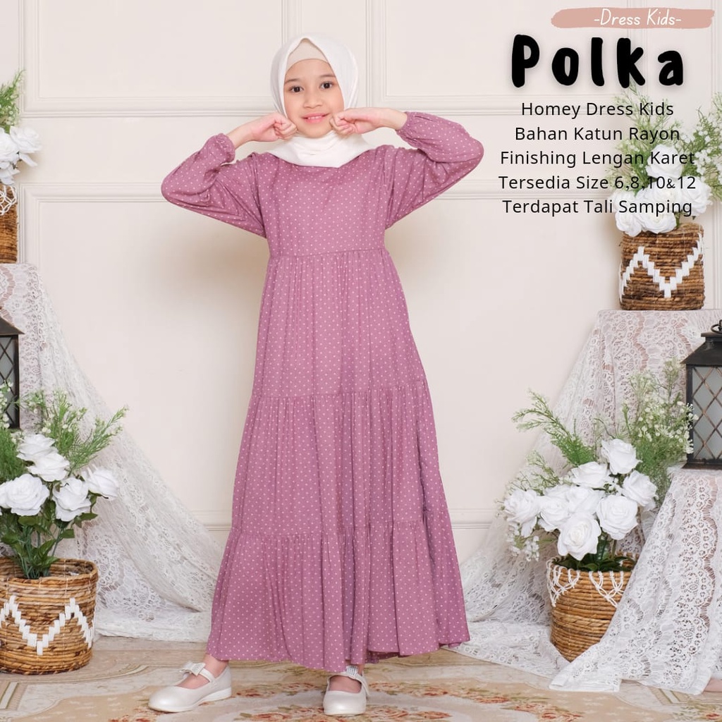 Terlaris-Busana Muslimah Anak-Homey Dress Polka Kids-Gamis Anak Bahan Katun Rayon Premium-Bisa COD