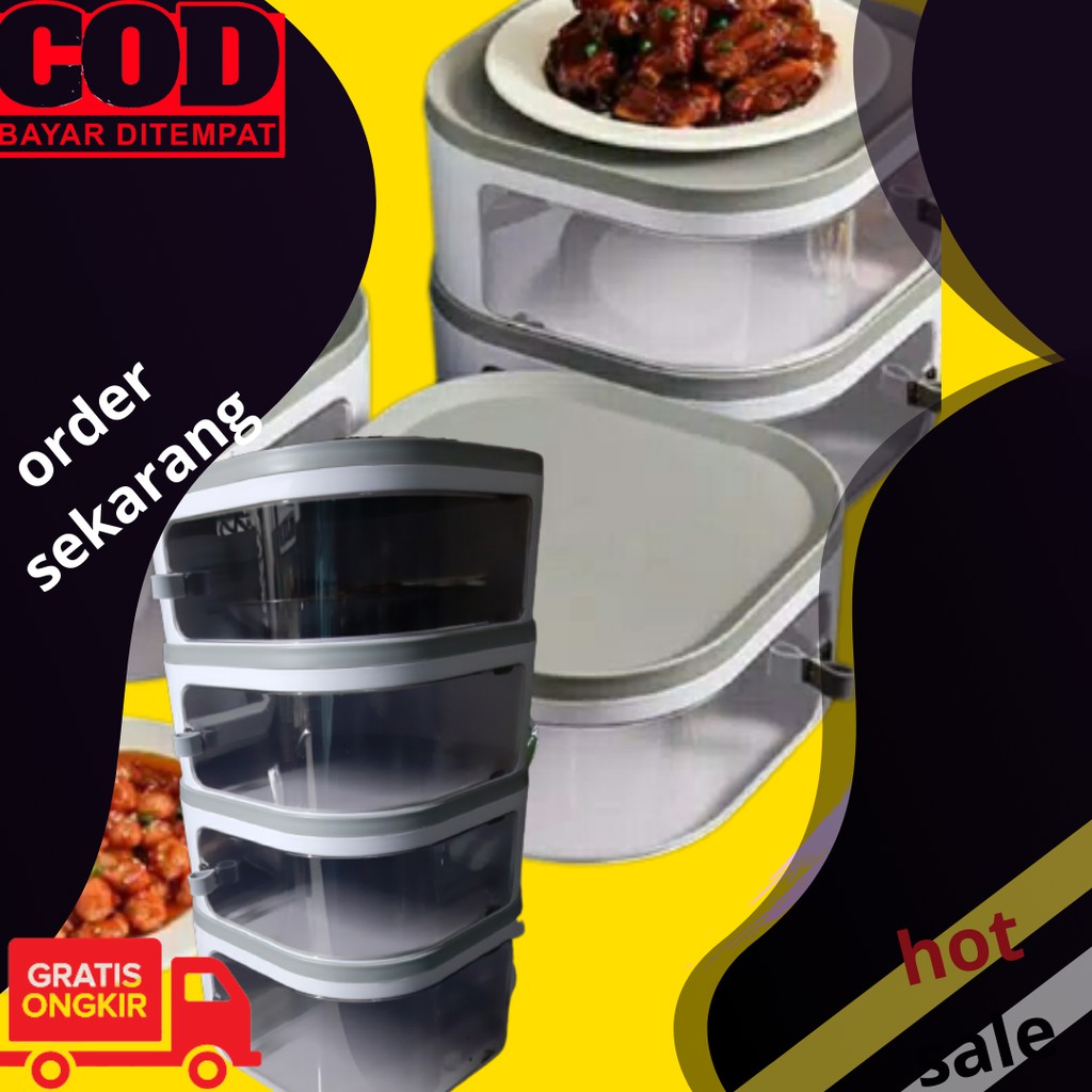 TUDUNG SAJI MODERN RAK SUSUN 4 PLASTIK TINGKAT FOOD STORAGE PREMIUM GEN 3.0 NEW 2021 4LAYER HIJAU CO