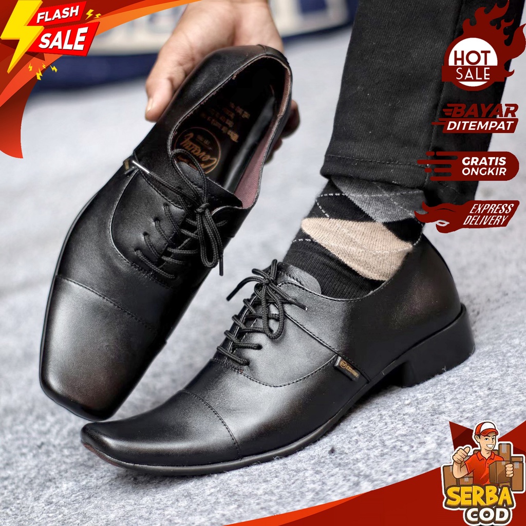 PLX 024 - Sepatu Pantopel Peninggi Badan Pria Kulit Asli Warna Hitam Premium High Quality - Sepatu K