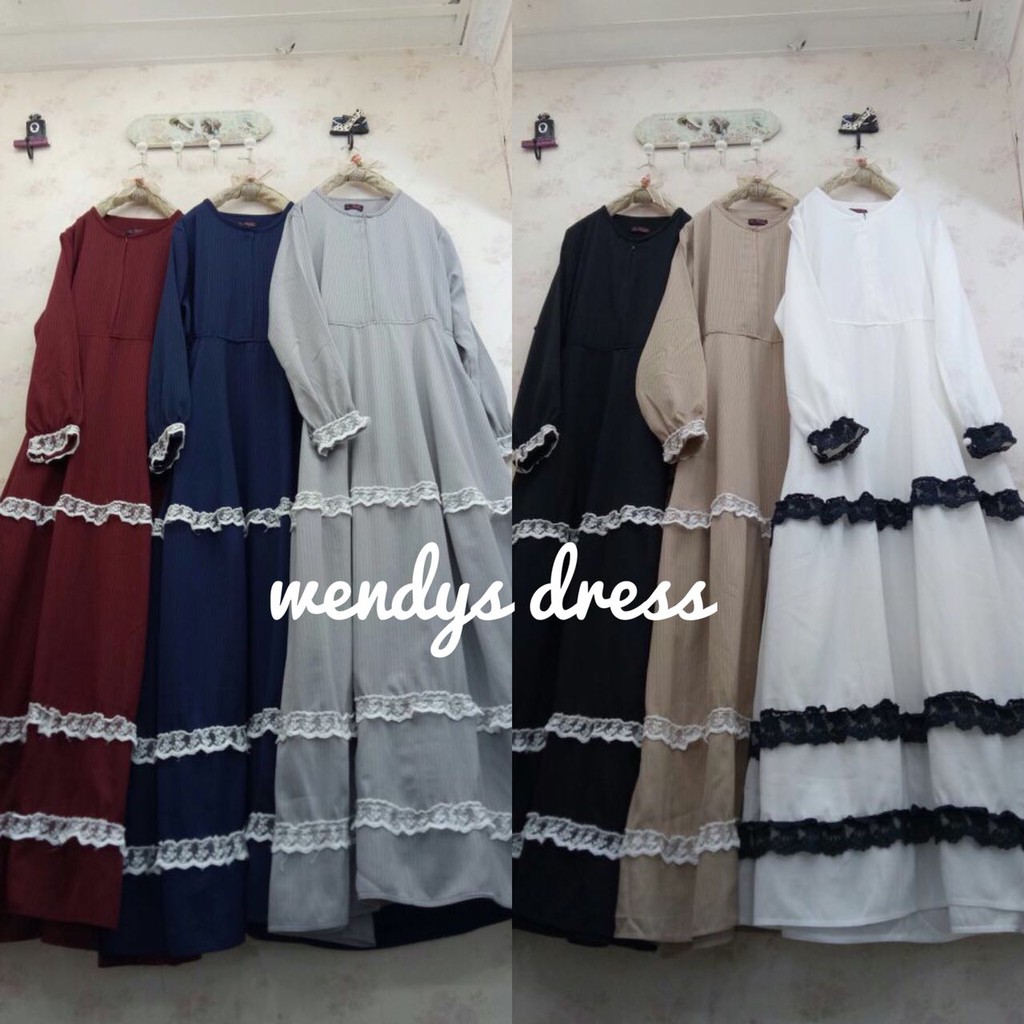 GAMIS SYARI WENDYS DRESS BAHAN TORY SWING 6 PILIHAN WARNA LD 110 CM PANJANG 145 CM