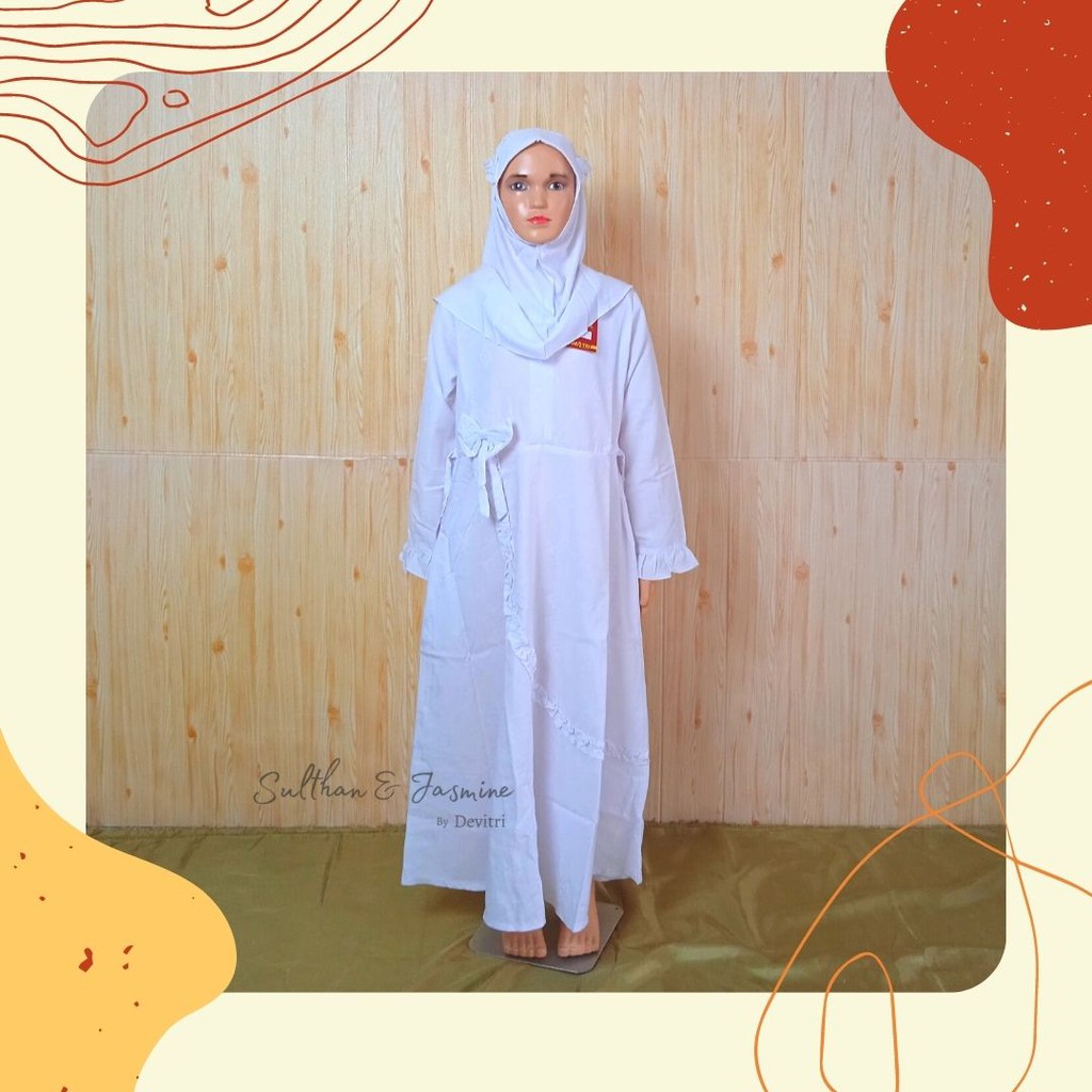 GAMIS ANAK PUTIH POLOS BAHAN DOBBY / RAYON POLYESTER DAN HIJAB