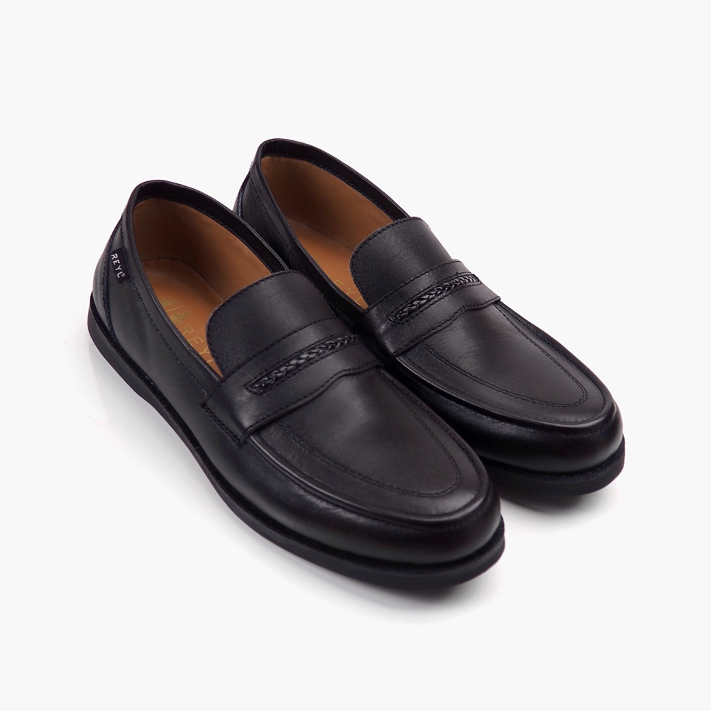 FALSETTO BLACK ORIGINAL x REYL MAN Sepatu Loafers Hitam Kulit Sapi Asli Pria Slip On Simple Casual Semi Formal Kerja Kantor Slop Jalan Santai Hangout Pesta Kondangan Kuliah Selop Resmi Kantoran Genuine Leather Loafer Men Footwear Keren Terbaru Kekinian