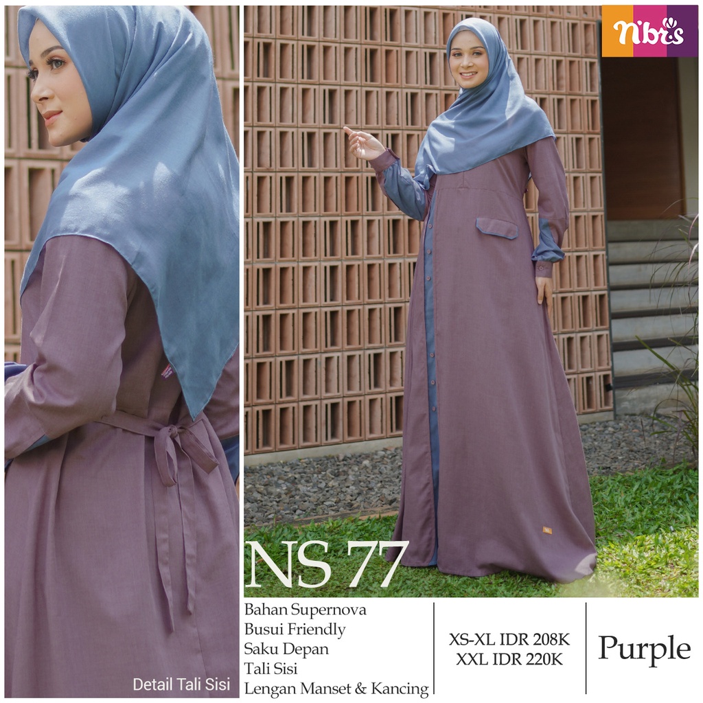 Nibras Gamis NS 77 Bahan Supernova Jubah Muslimah Polos Simple Dengan Warna Soft Formal OOTD