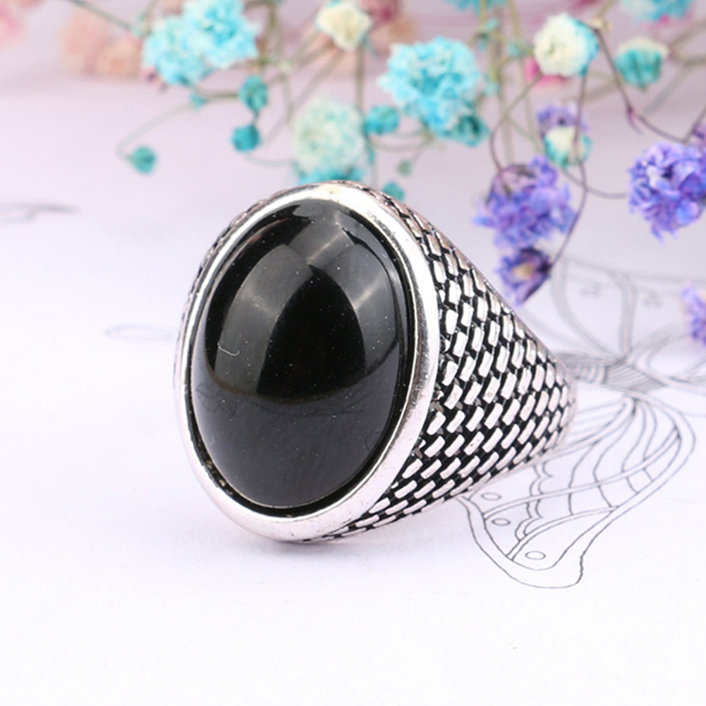 Hu Hu Hu Hu Hu Alat Bantu Pasang Kacamata♡ Cincin Batu Permata Imitasi Bentuk Oval Besar Gaya Vintage Punk Gothic Untuk Pria