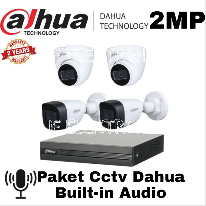 Paket Cctv Dahua 4 Channel 4 Kamera 2mp Built-in Audio Komplit Tinggal Pasang
