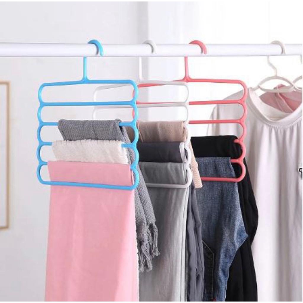 Hanger 5 Susun Pakaian Baju Celana Jilbab Handuk  / Magic Hanger Pakaian 5 Layer