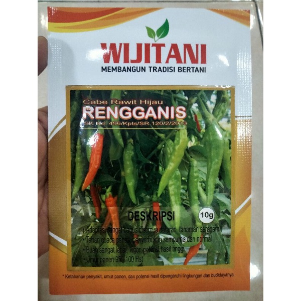 Benih Cabe Rawit Hijau RENGGANIS Kemasan 10 Gram - Bibit Cabai Rawit Ijo Rengganis -  Rawit hijau re