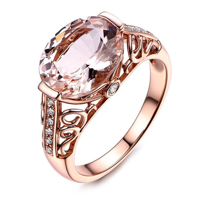 Fancyqube Cincin Pernikahan Warna Rose Gold Champagne Morganite Ziron Hollow Gaya Vintage Untuk Wanita