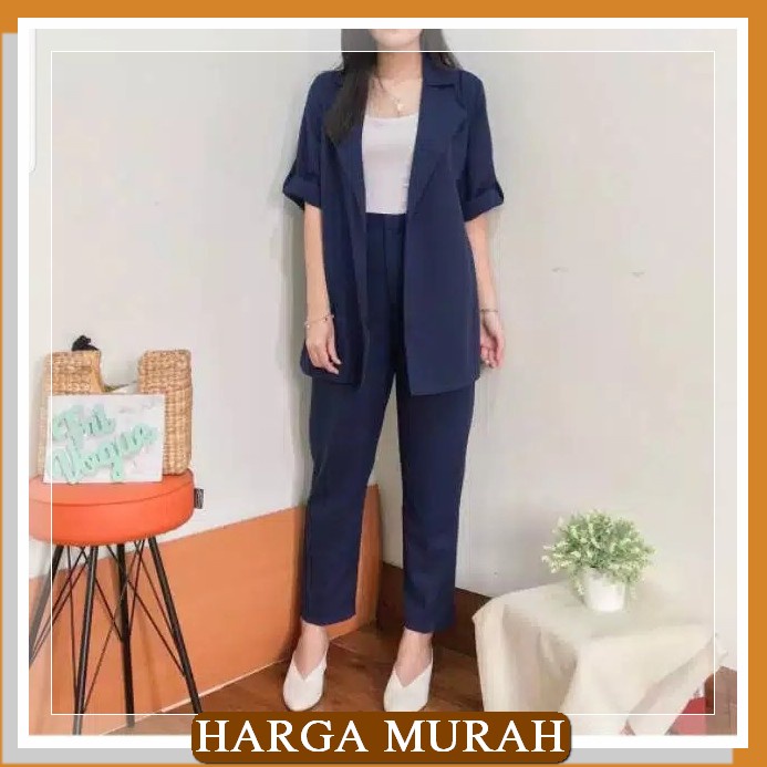 Clovis Coat Blazer - Black - Outer Kerja Hitam Polos Wanita Korea LH521 Mesya Set 2In1/Setelan Baju