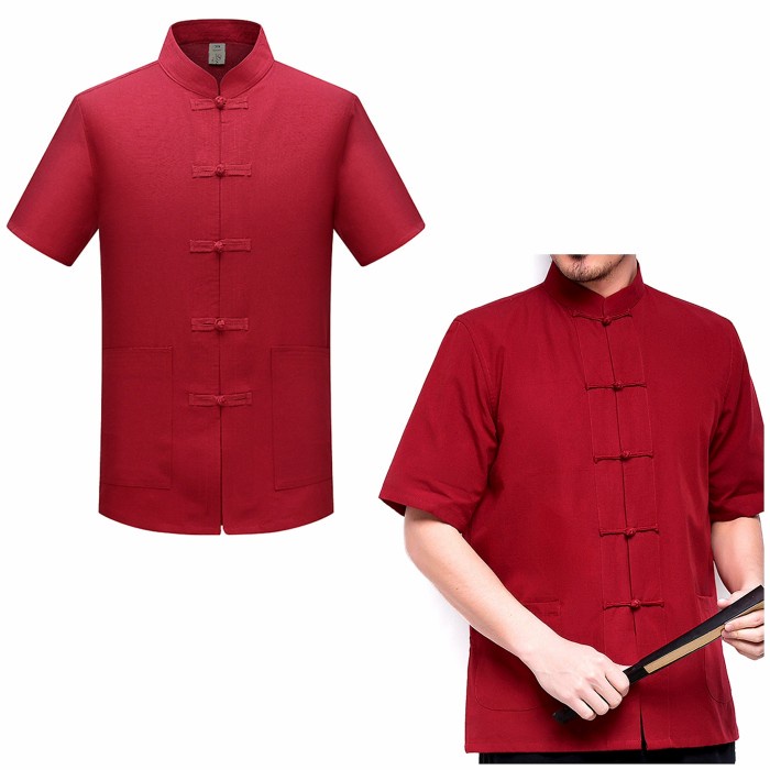 [Pria] Kemeja Cheongsam Pria Dewasa Baju Imlek Congsam Merah Putih Biru Murah 457Y700