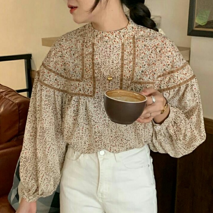 8598 Baju atasan blouse BabyDoll lengan panjang wanita import baju atasan blouse kerja  cewek import